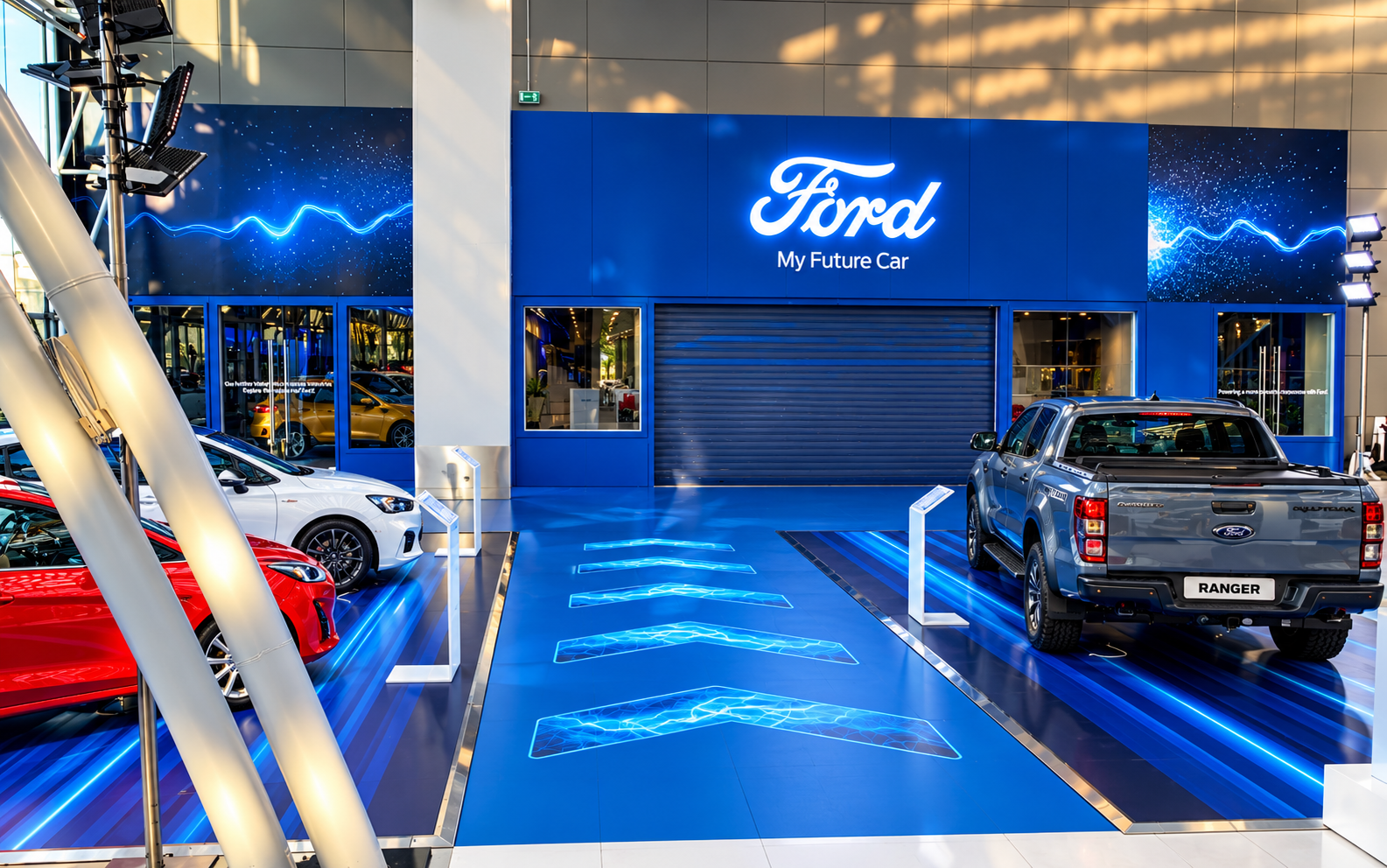 Ford showroom branding and floor graphics